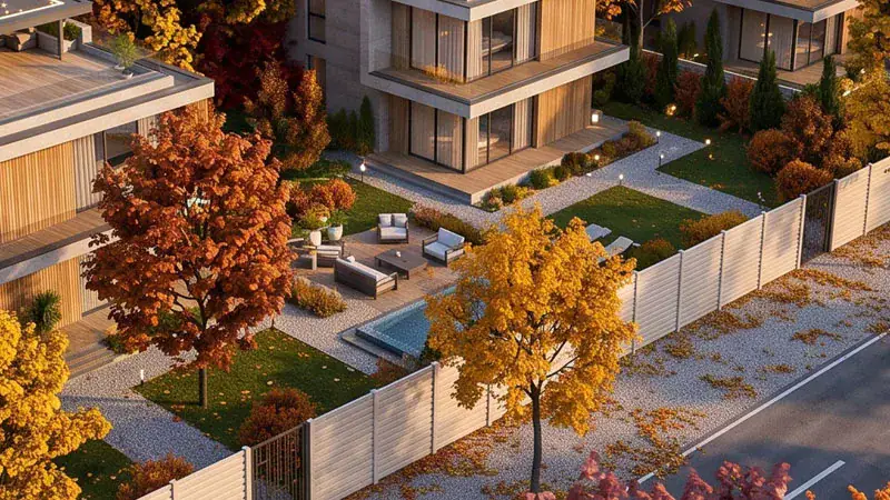 Haus mit Betonzaun, Ansicht von oben
